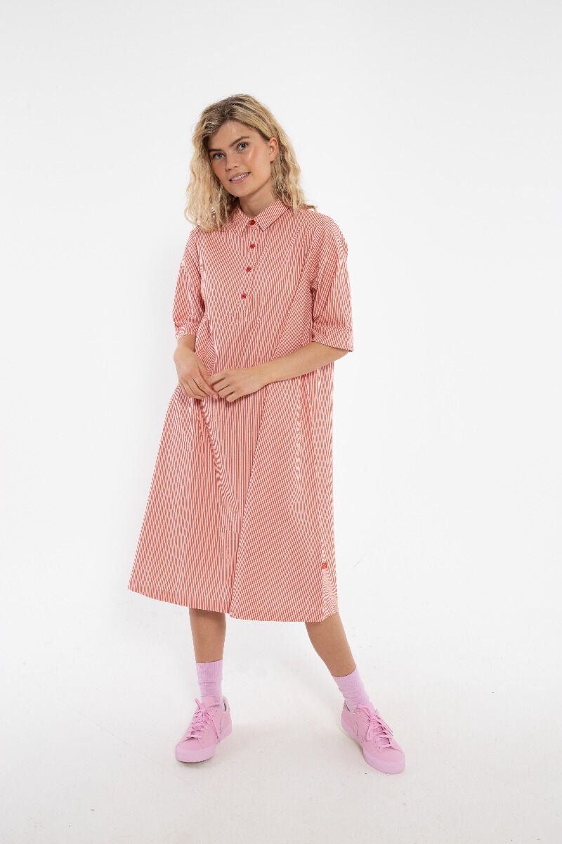 Danane Seersucker dress Bright Red/Chalk