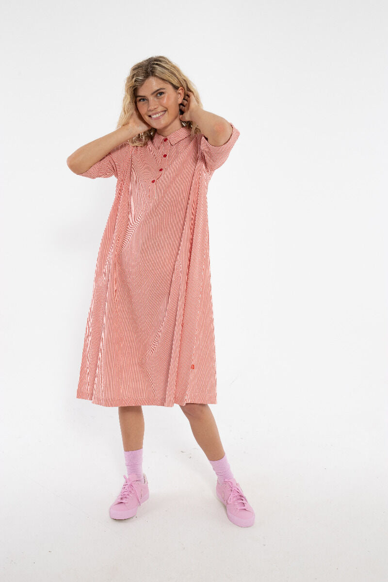 Danane Seersucker dress Bright Red/Chalk