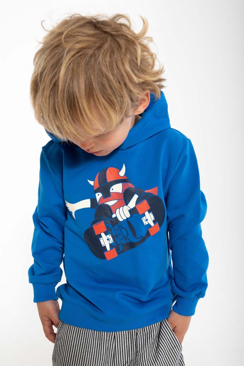 Hættetrøje til børn med viking på skateboard