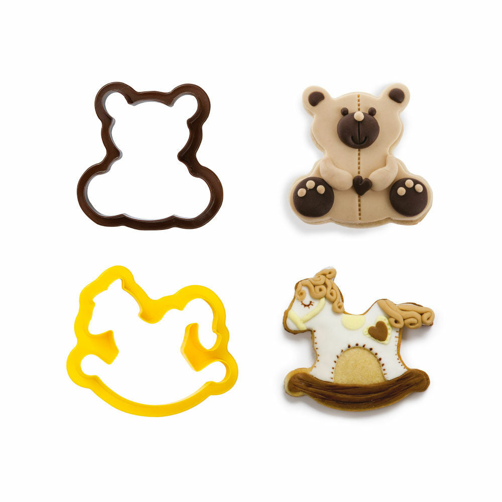 Decora Plastic Cookie Cutter Teddy Bear and Rocking Horse