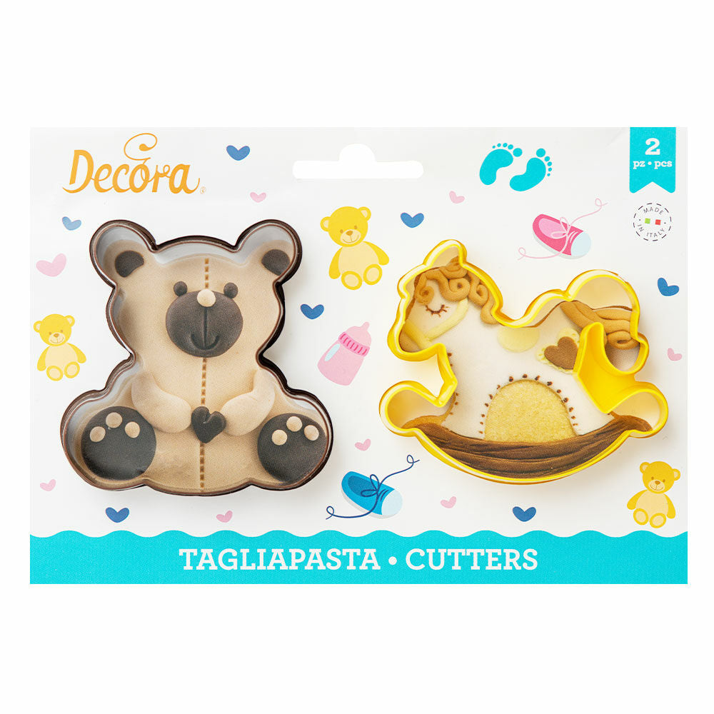 Decora Plastic Cookie Cutter Teddy Bear and Rocking Horse