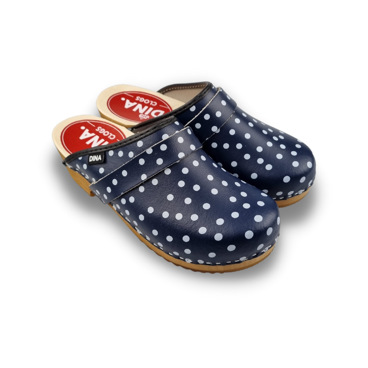 Dina Leather Clogs Blue Polka Dot