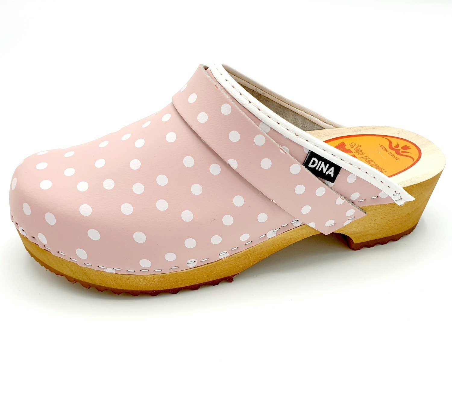 Dina Leather Clogs Pink Polka Dots
