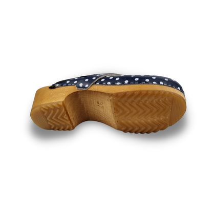 Dina Leather Clogs Blue Polka Dot