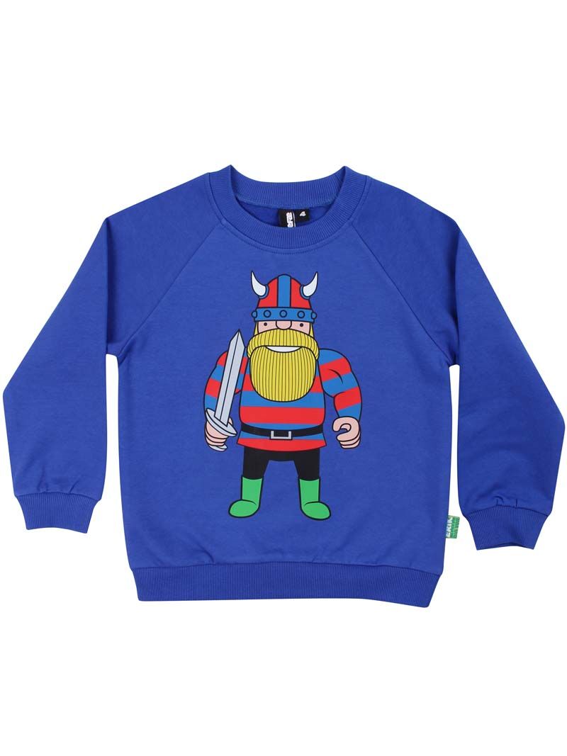 Blå sweater med viking til børn. 