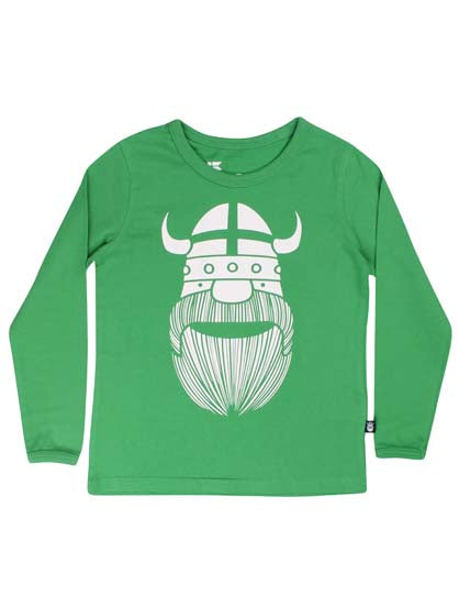 Grøn langærmet bluse med print af vikingen Erik til børn