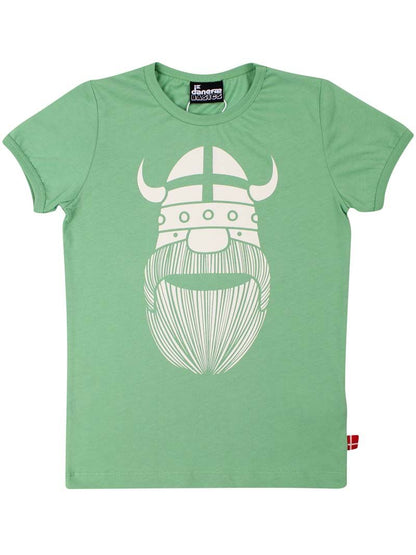 Sød grøn t-shirt i bomuld til børn med print af vikingen Erik