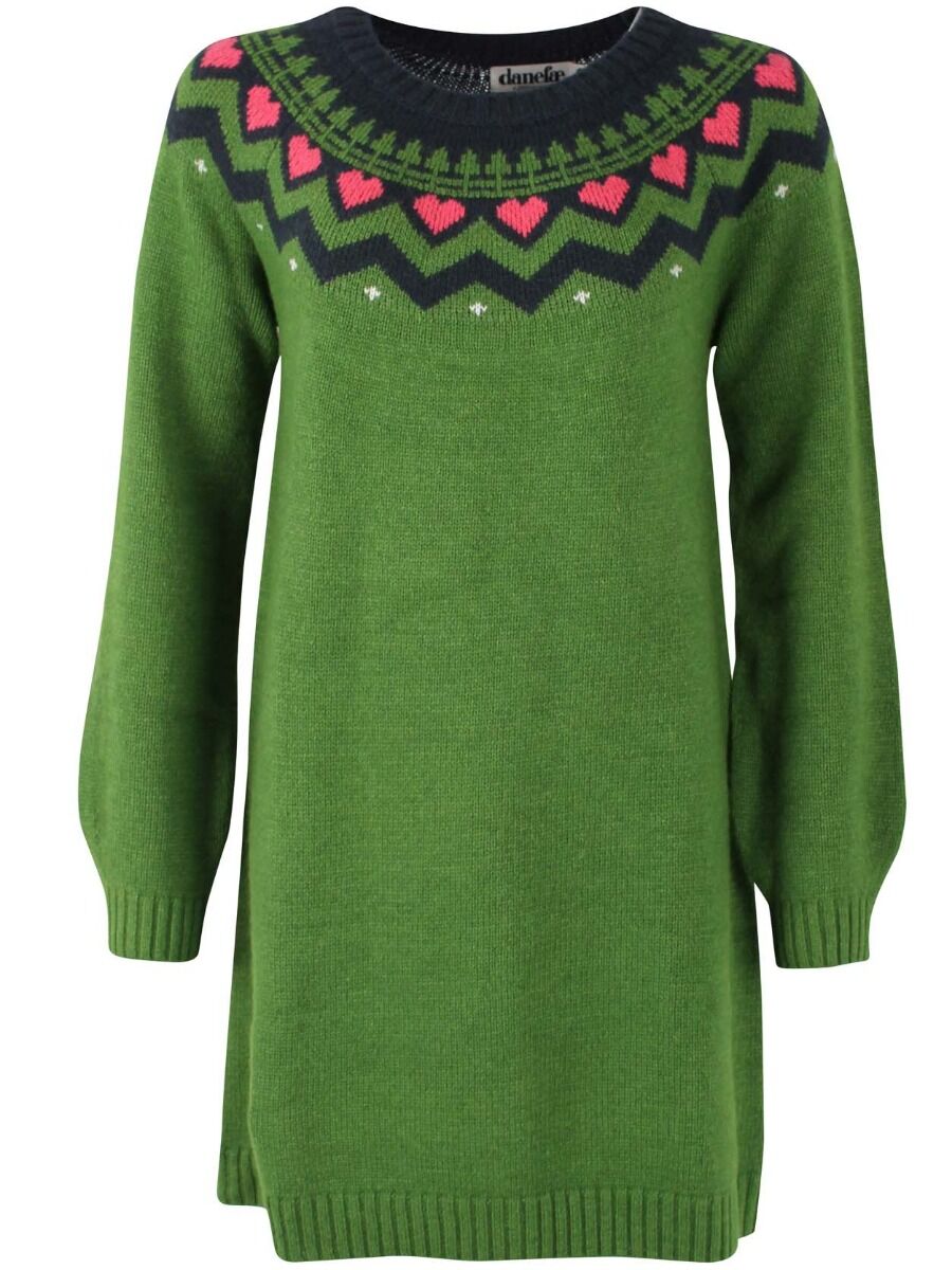 Danesukkertop Wool Sweater Dress Fall Jungle/Dk Navy/Rasberry Sorbet