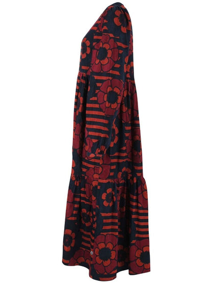 Danoktober Cord Print Dress Beige Rose/Navy POWER FLOWER