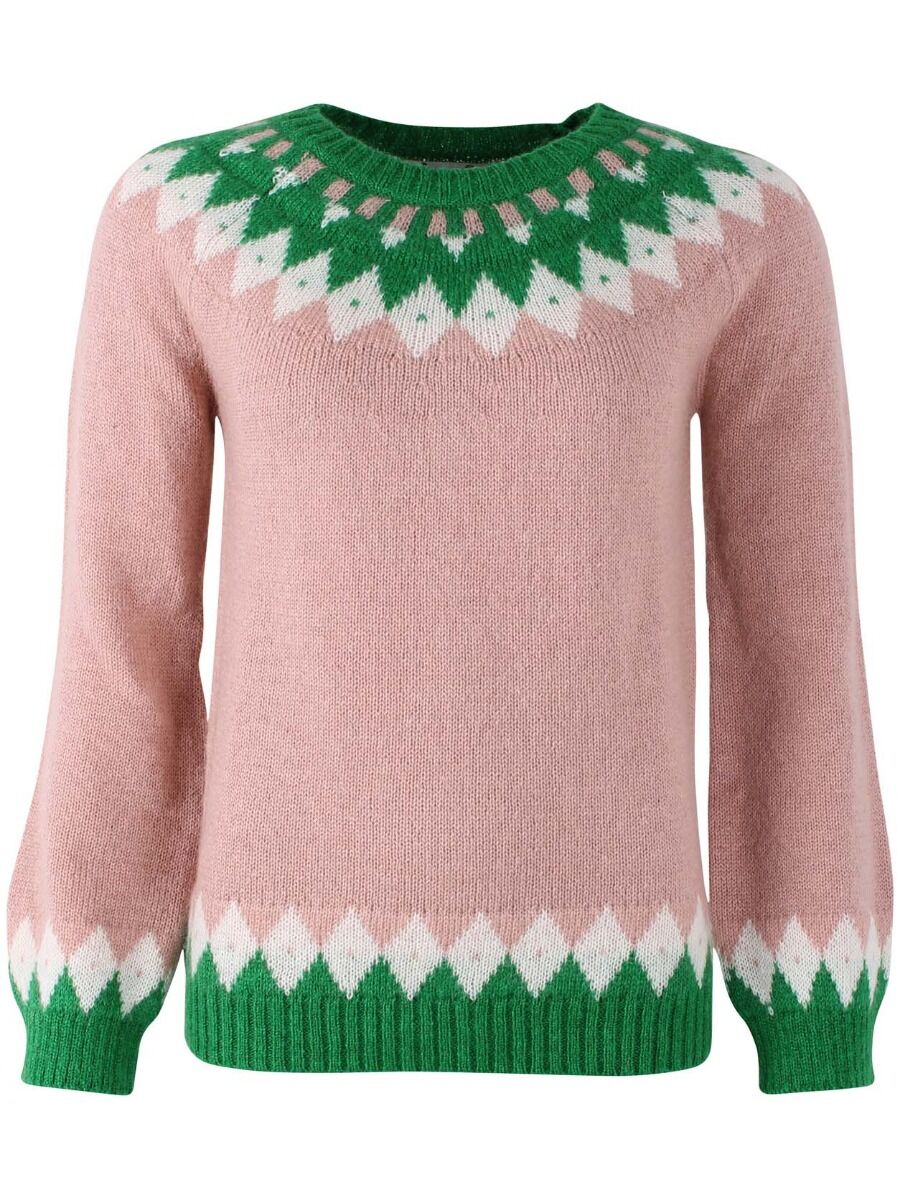 Danehot Stove Mohair Sweater Powder Rose/Chalk/Green