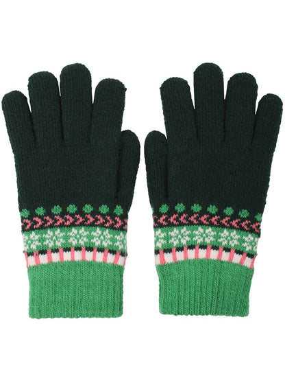 Varme handsker med nordisk mønster i grøn jaquard