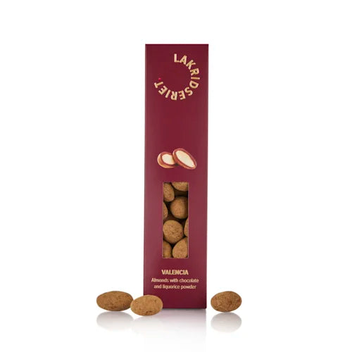 Lakridseriet Valencia Mandler med Chokolade og Stærk Lakrids 170g