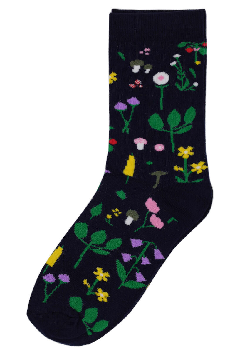 Danedanmark Ladies Socks Navy BOTANICAL