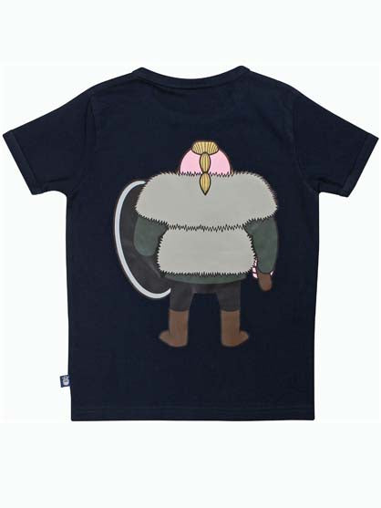 Sød navyblå t-shirt i bomuld til børn med print af vikingen Harald