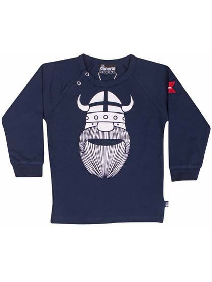 Navyblå bluse til baby med print af viking