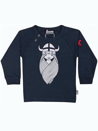 Navyblå bluse til baby med print af viking