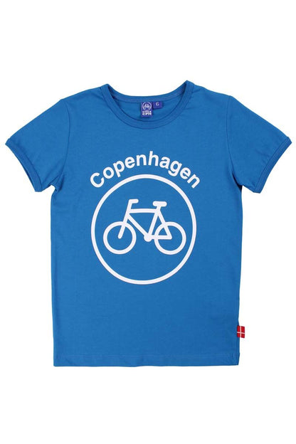 Blå t-shirt i bomuld til børn med print af cykel