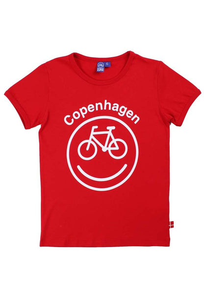 Rød t-shirt til børn i bomuld med print af cykel