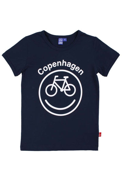 Navyblå t-shirt i bomuld til børn med print af cykel