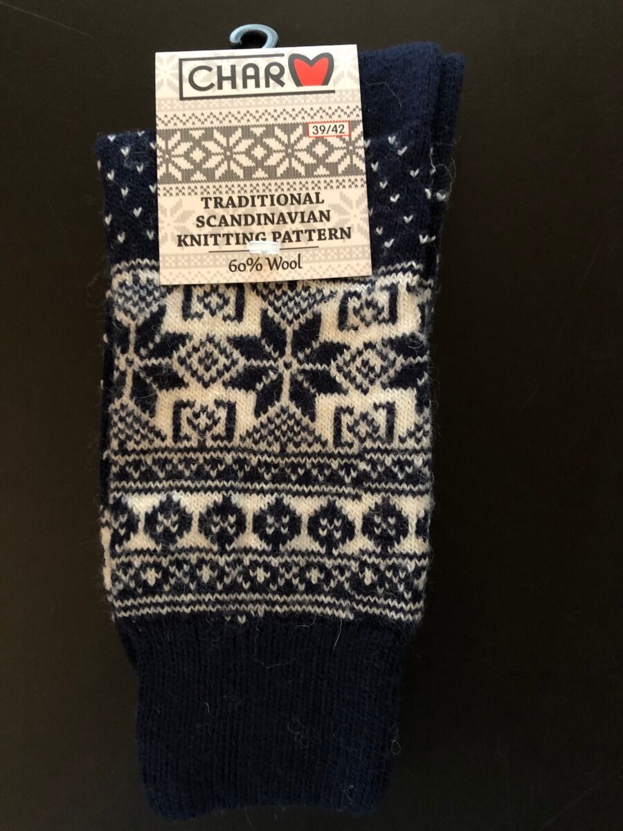 WOOLWEAR Uldsokker m/Snefnug Navy/White nr.30