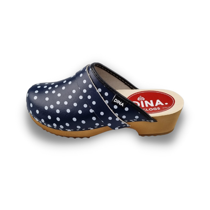 Dina Leather Clogs Blue Polka Dot