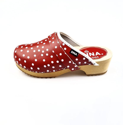 Dina Leather Clogs Red Polka Dot