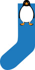 Blå sokker til børn med print af pingvin på siden