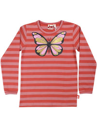 Dyrroar T AOP/STRIB Antique Rose/Swedish Red SOMMERFUGL