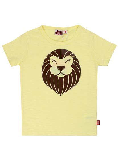 Sød kortærmet t-shirt i lysegul til børn med fint print af løve