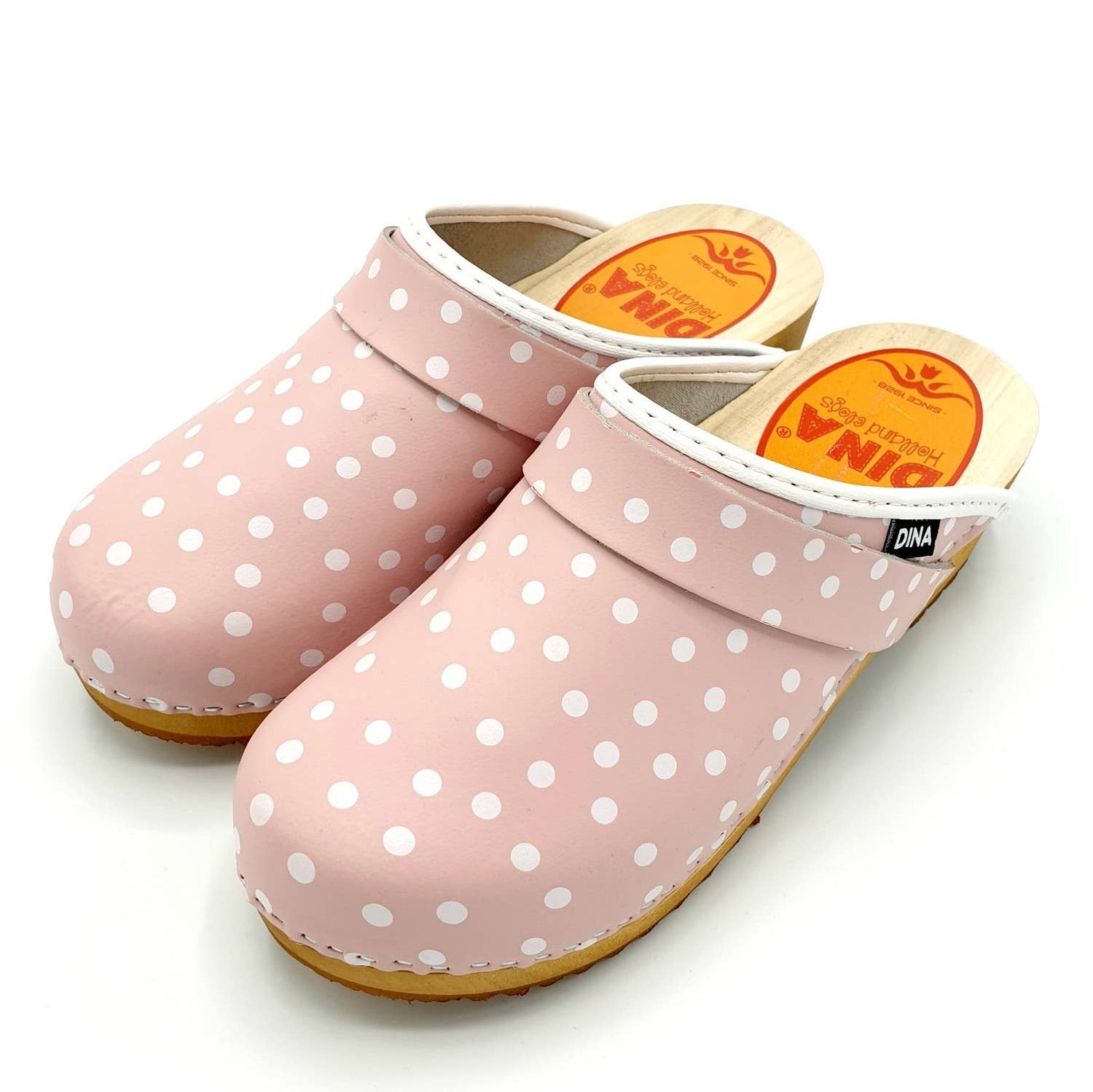 Dina Leather Clogs Pink Polka Dots