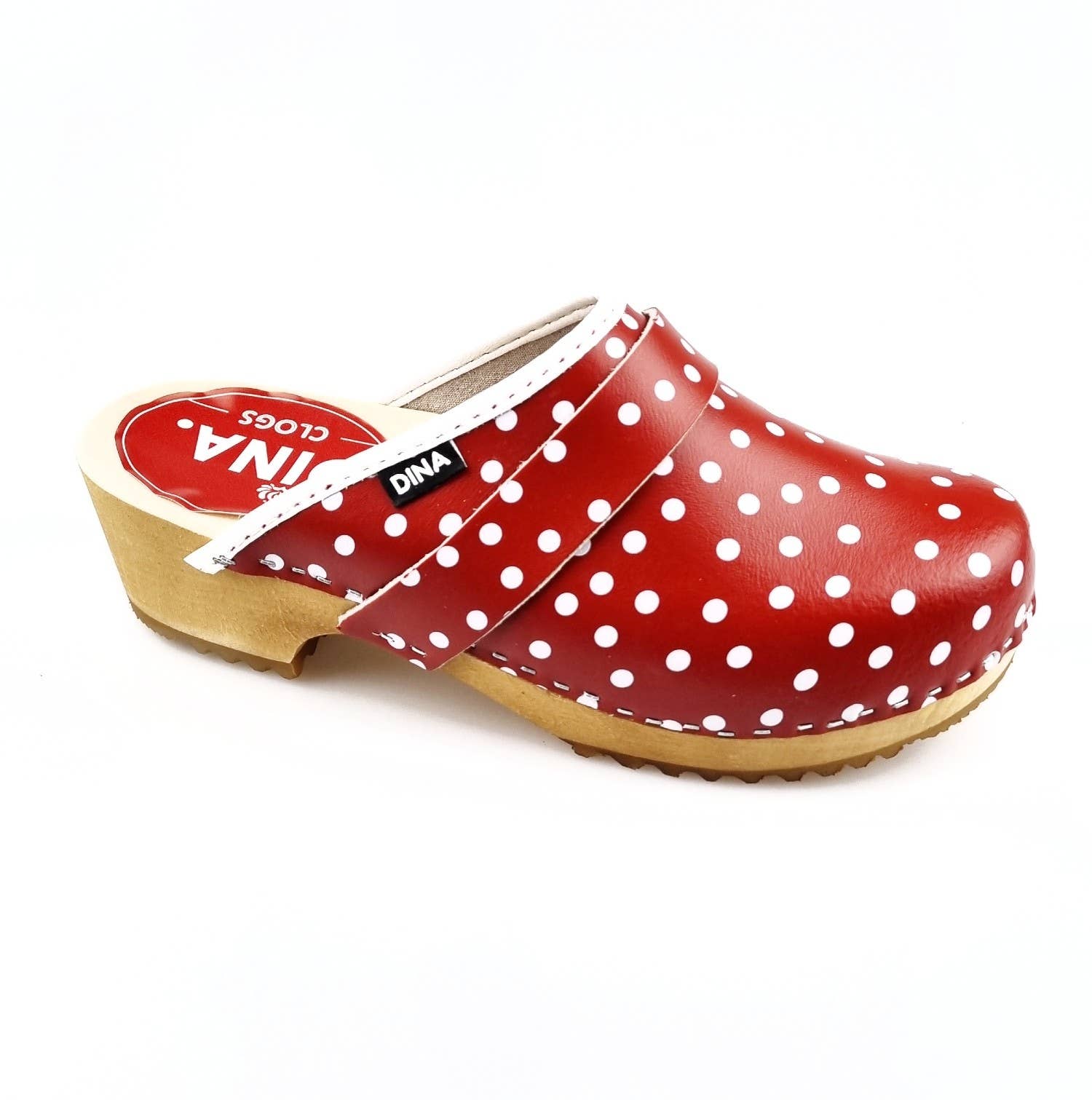 Dina Leather Clogs Red Polka Dot