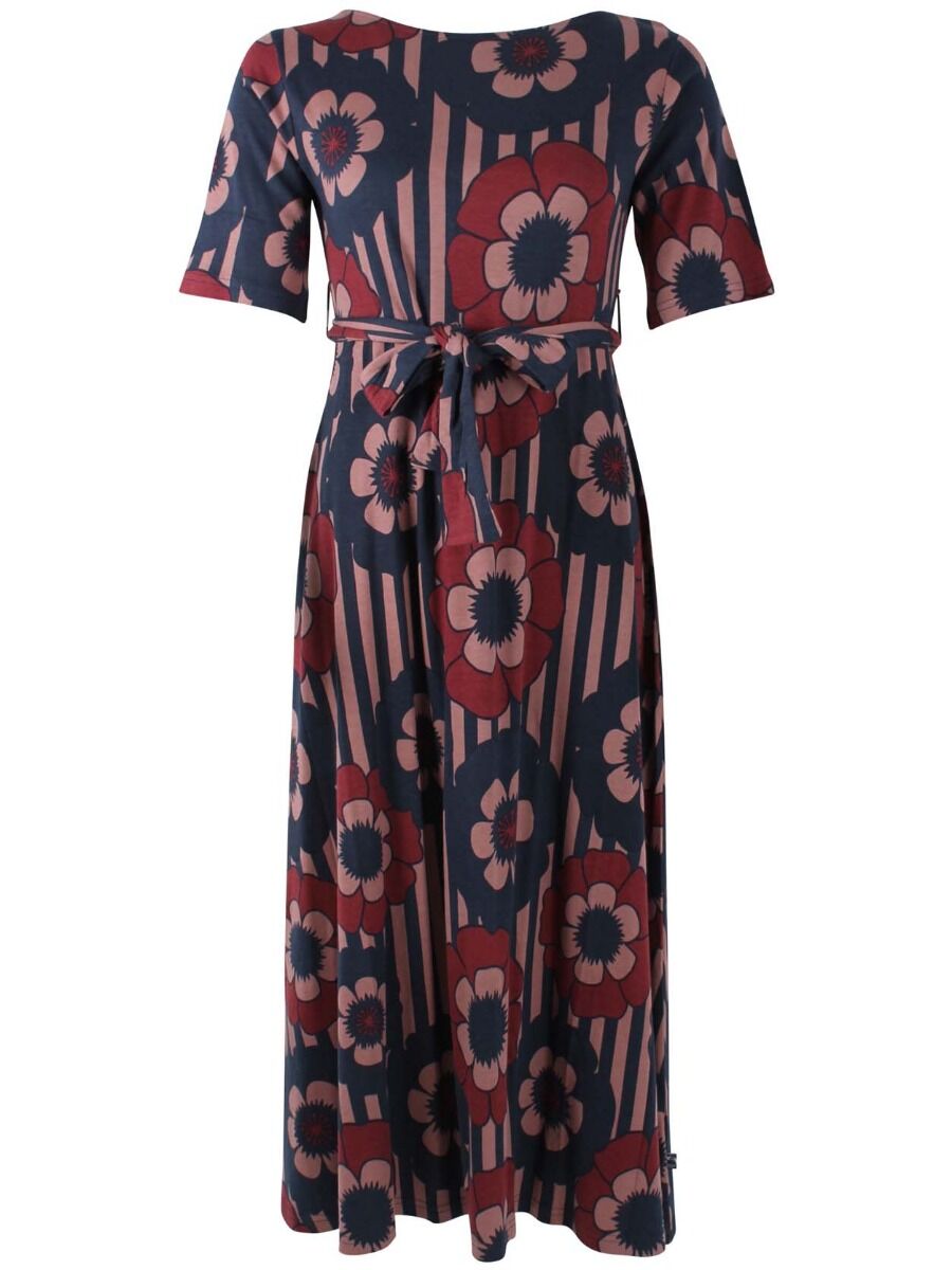 ORGANIC - Daneflora Slub Jersey Dress Beige Rose/Navy POWER FLOWERS