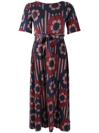 ORGANIC - Daneflora Slub Jersey Dress Beige Rose/Navy POWER FLOWERS