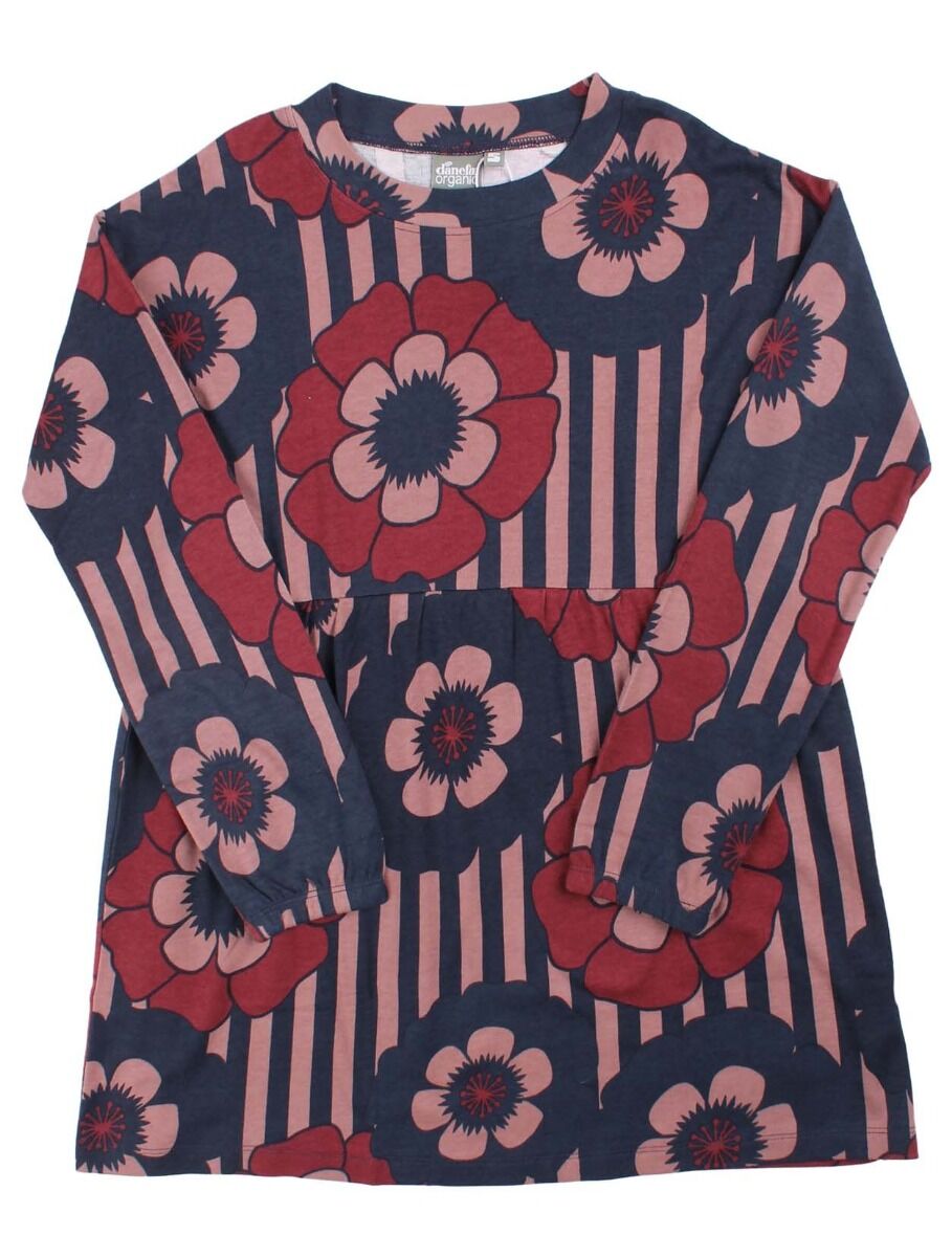 ORGANIC - Danefolie Dress Beige Rose/Navy POWER FLOWERS