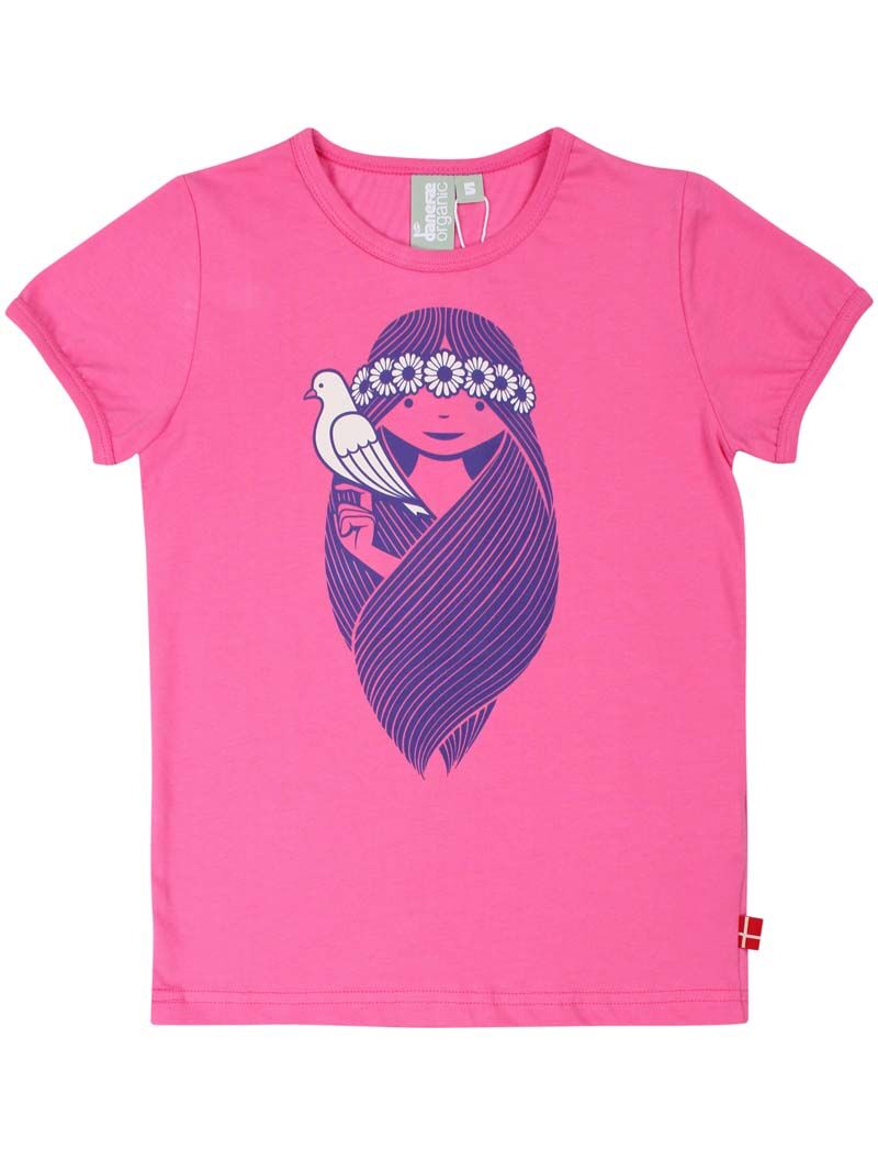 T-shirt til børn med pige og fugl 