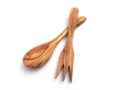 Smukt håndlavet salatbestik i oliventræ