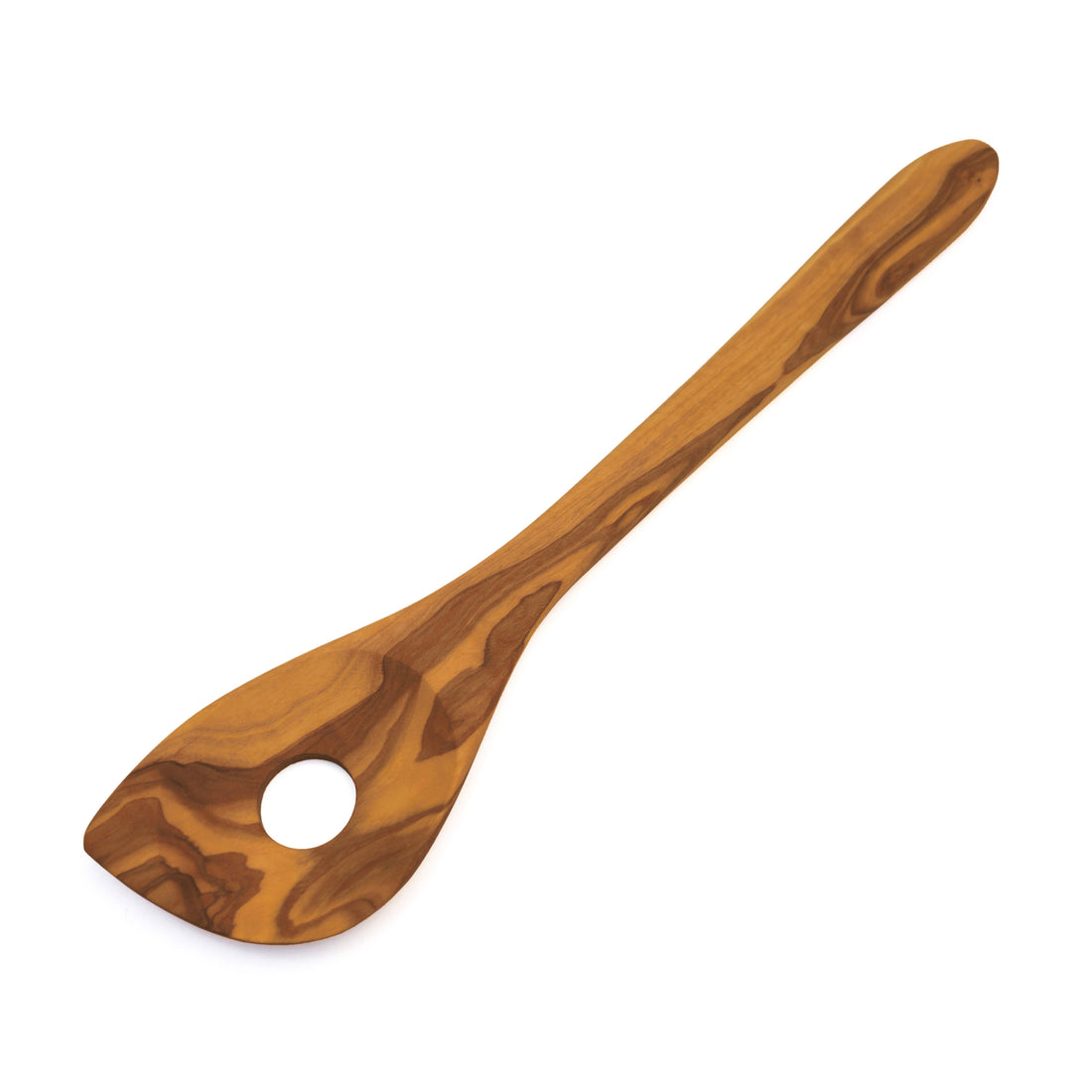 Medina Mood Cooking spoon pointed hole wide olive wood handle: 25cm