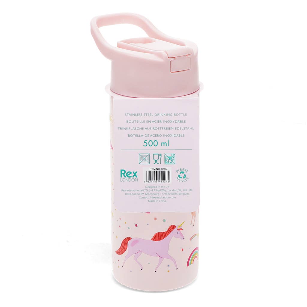 Rex Stainless steel bottle w. push button lid 500ml Unicorn