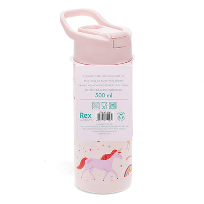 Rex Stainless steel bottle w. push button lid 500ml Unicorn