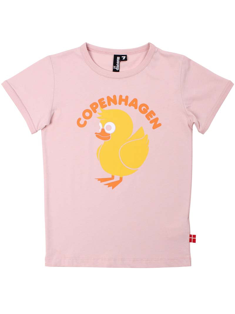 Sød lysrosa t-shirt i bomuld til børn med print af and