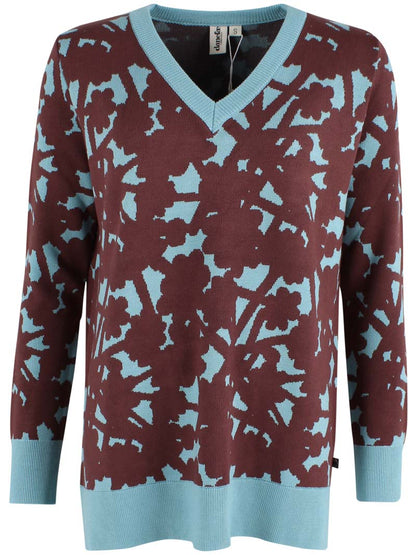Daneclub Jaquard Viscose Cardigan Dk Merlot/Grey Duck