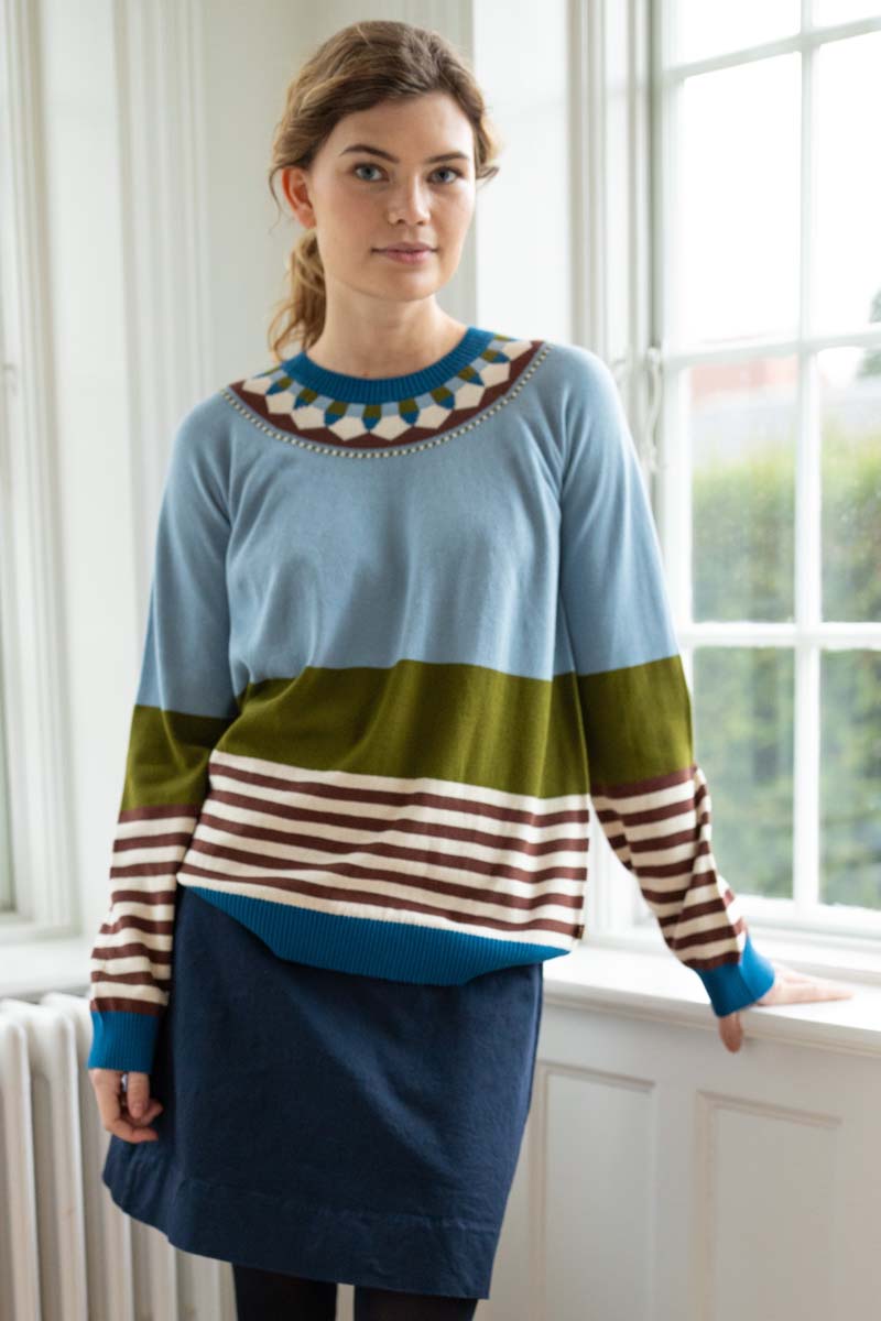 Danehappy Cotton Sweater Lt Blue Grey/Olive