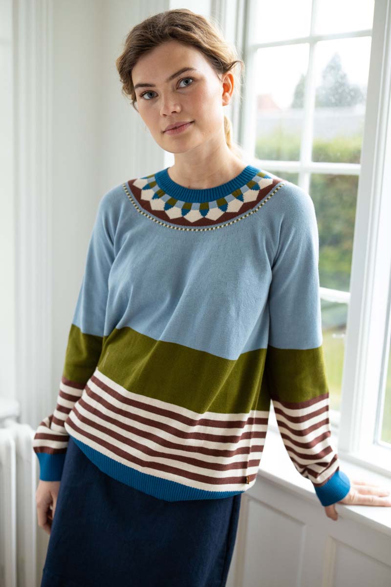 Danehappy Cotton Sweater Lt Blue Grey/Olive