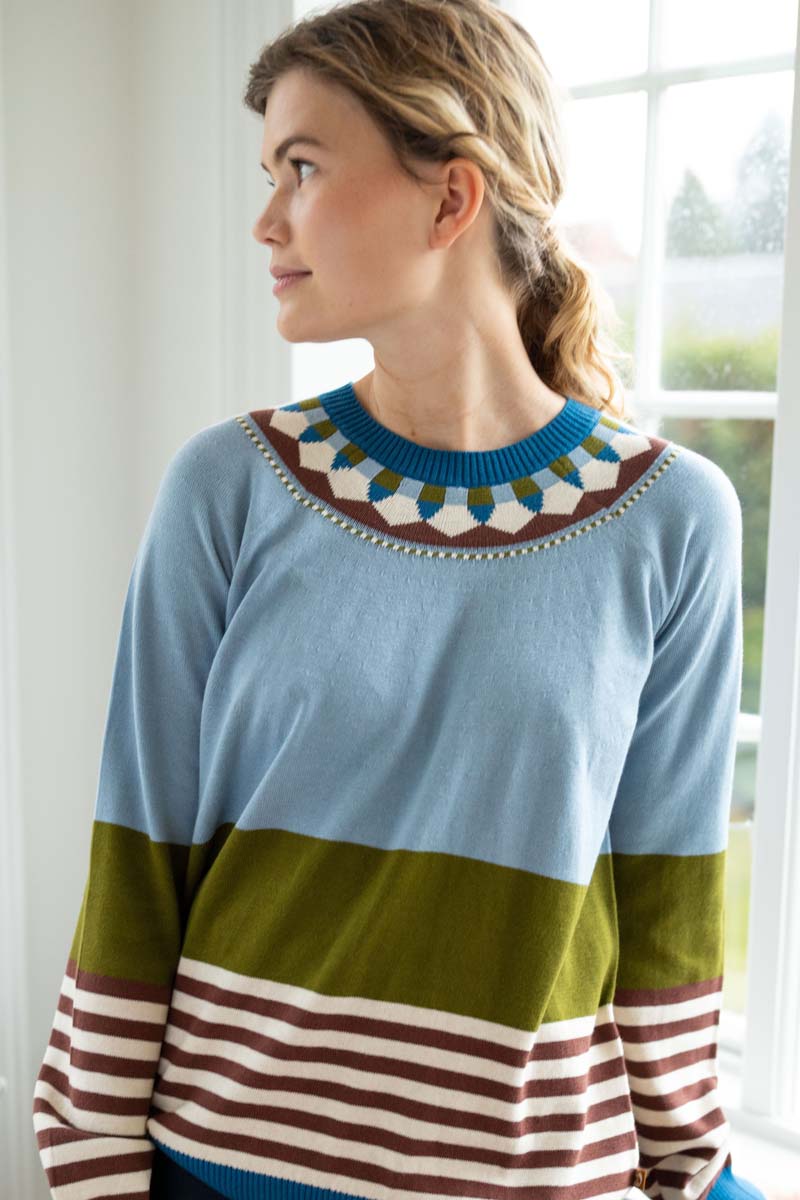 Danehappy Cotton Sweater Lt Blue Grey/Olive