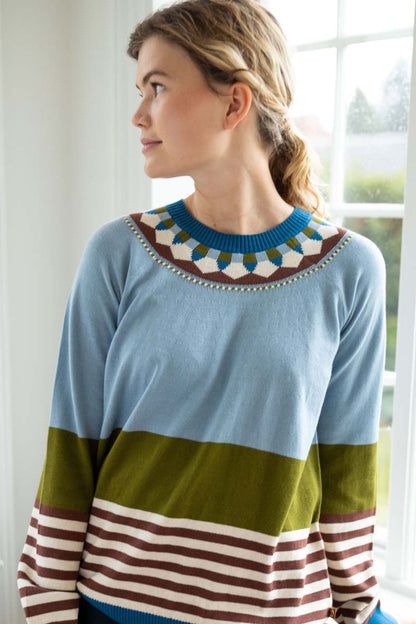 Danehappy Cotton Sweater Lt Blue Grey/Olive