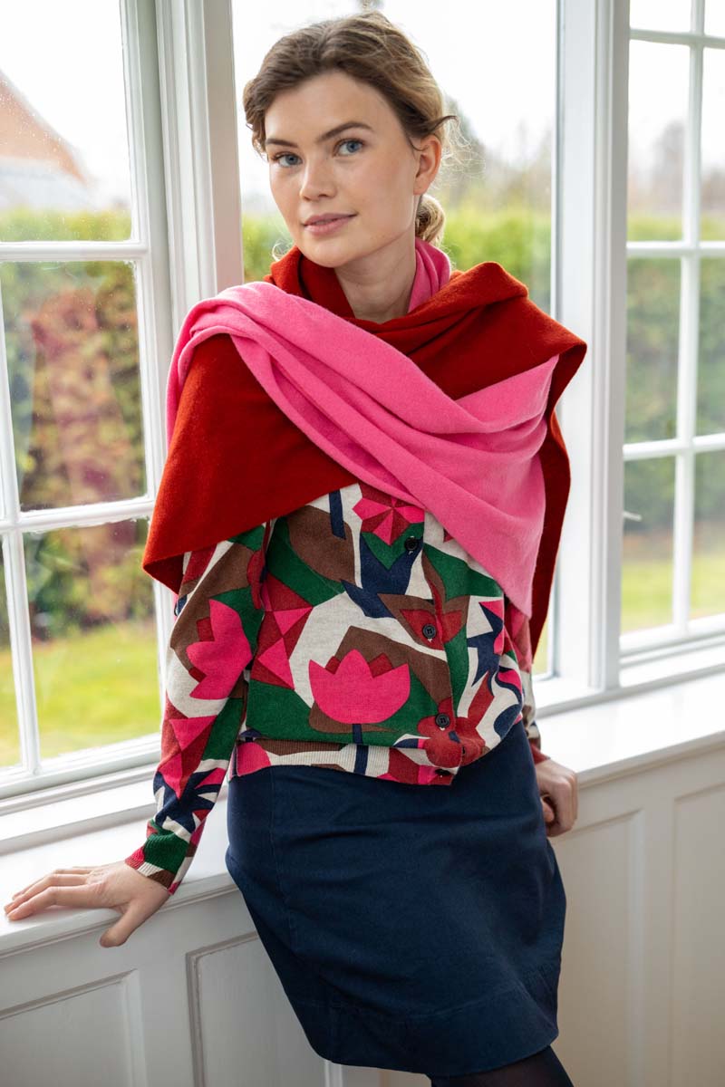 Danefireplace Wool Shawl Spicy Pink/Dk Rust