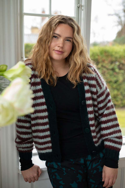 Danefamily Alpaca Cardigan Dk Merlot/Lt Blue Grey 