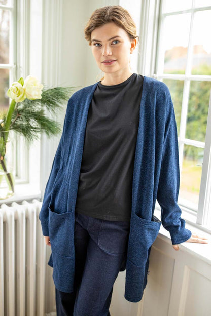 Danoffice – Glitzer-Cardigan in Dunkelmarineblau