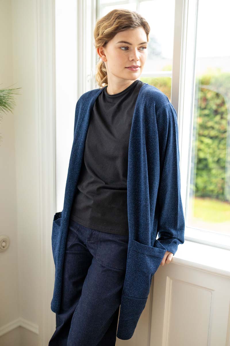 Danoffice Glitter Cardigan Dk Navy