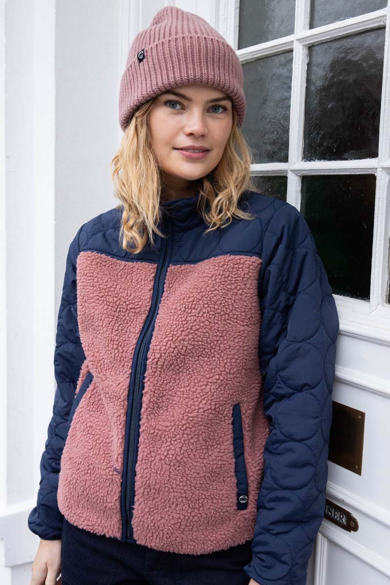 Navyblå og rosa zip-up i fleece og termo til damer